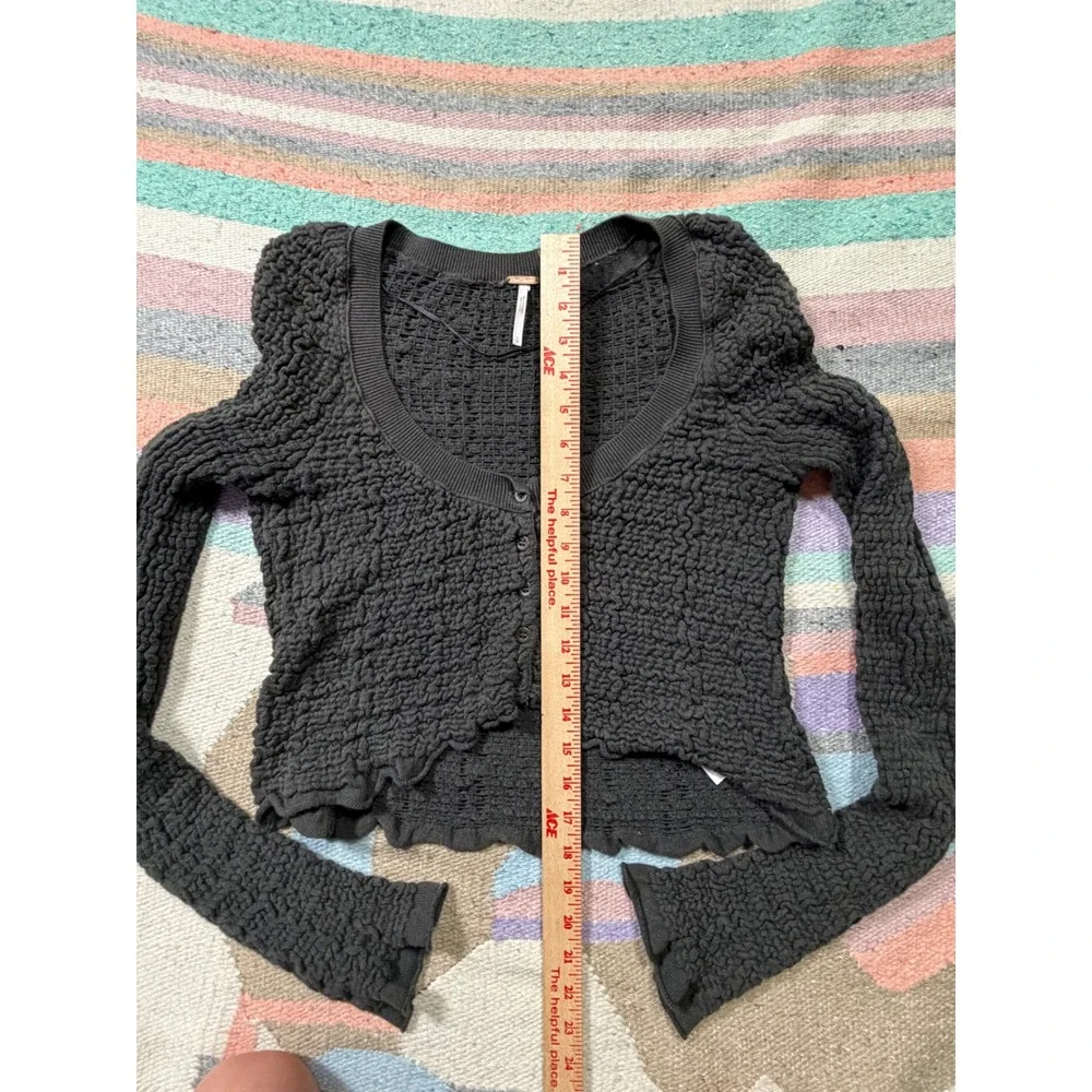 Free People Small Cropped Textured Cardigan Charcoal Gray Boho Button Front